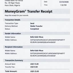 Avant - Modification de reçu MoneyGram