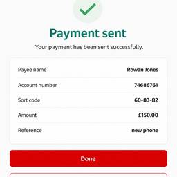 Santander Payment Sent Screen