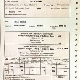 Marksheet Name & Year Edit