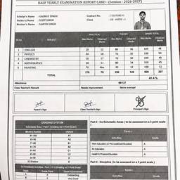 Report Card Marks Edit