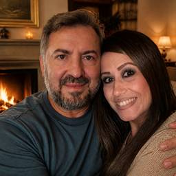 Cozy Fireplace Couple Photo