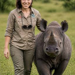 Woman and Rhino Together
