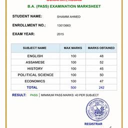Marksheet Enrollment Number Edit