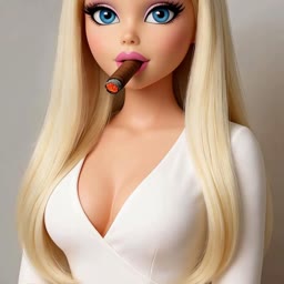 Blonde Doll Puffing Cigar