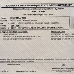 University Admit Card Edit