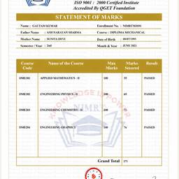 Academic Marksheet Text Edit