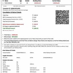Train Ticket Cancellation Receipt