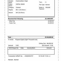College Fee Receipt Edit