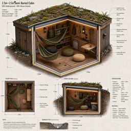 Semi-Buried Cabin 3D Plan
