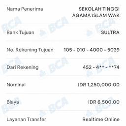 BCA Transfer Receipt Edit
