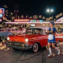 Retro Diner Neon Doodle Art