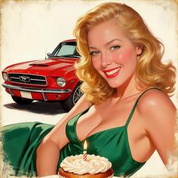 Vintage Pin-Up Birthday Art