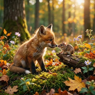 Cute Fox Cub & Mouse