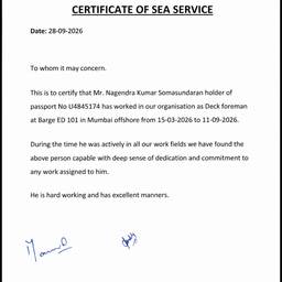 Certificate of Sea Service