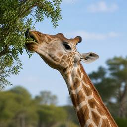 Giraffe Eating Leaves