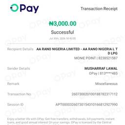 Before - OPay Receipt Amount Edit