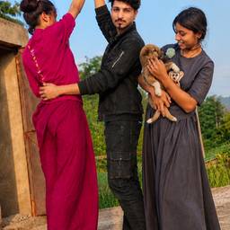 Friends & Puppy Outdoor Scene