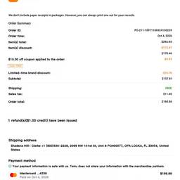 Before - Temu Order Receipt Edit