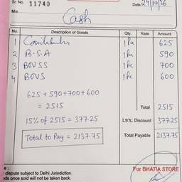 After - Handwritten Bill Correction