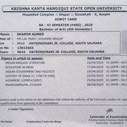 University Admit Card Edit