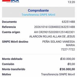 SINPE Móvil Receipt Edit
