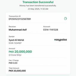 EasyPaisa Payment Receipt Mockup