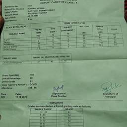 Report Card Marks Edit