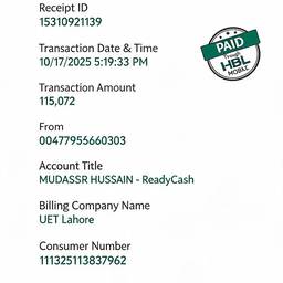Bank Receipt Amount Edit
