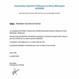 Sports Club License Letter