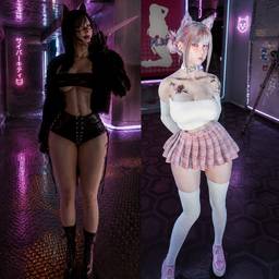 Después - Dúo de Chicas Gato Neón Cyberpunk